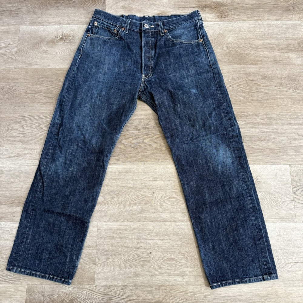 Levis 501 Dark Wash Slub Denim Jeans Mens 00501-0669 Tag 34x30 Fits 32x27 Mexico